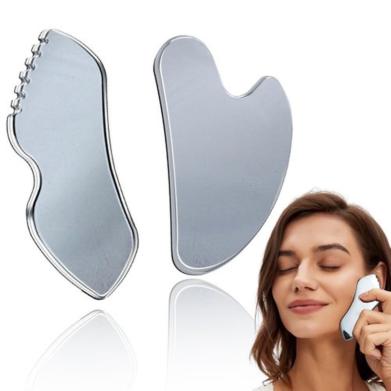 2Pcs Terahertz Gua Sha Facial Tools Set Stone for Lymphatic Drainage, Reduced Puffiness, Relieved Facial Tension – 100% Natural Terahertz Stone Skin Care Tools