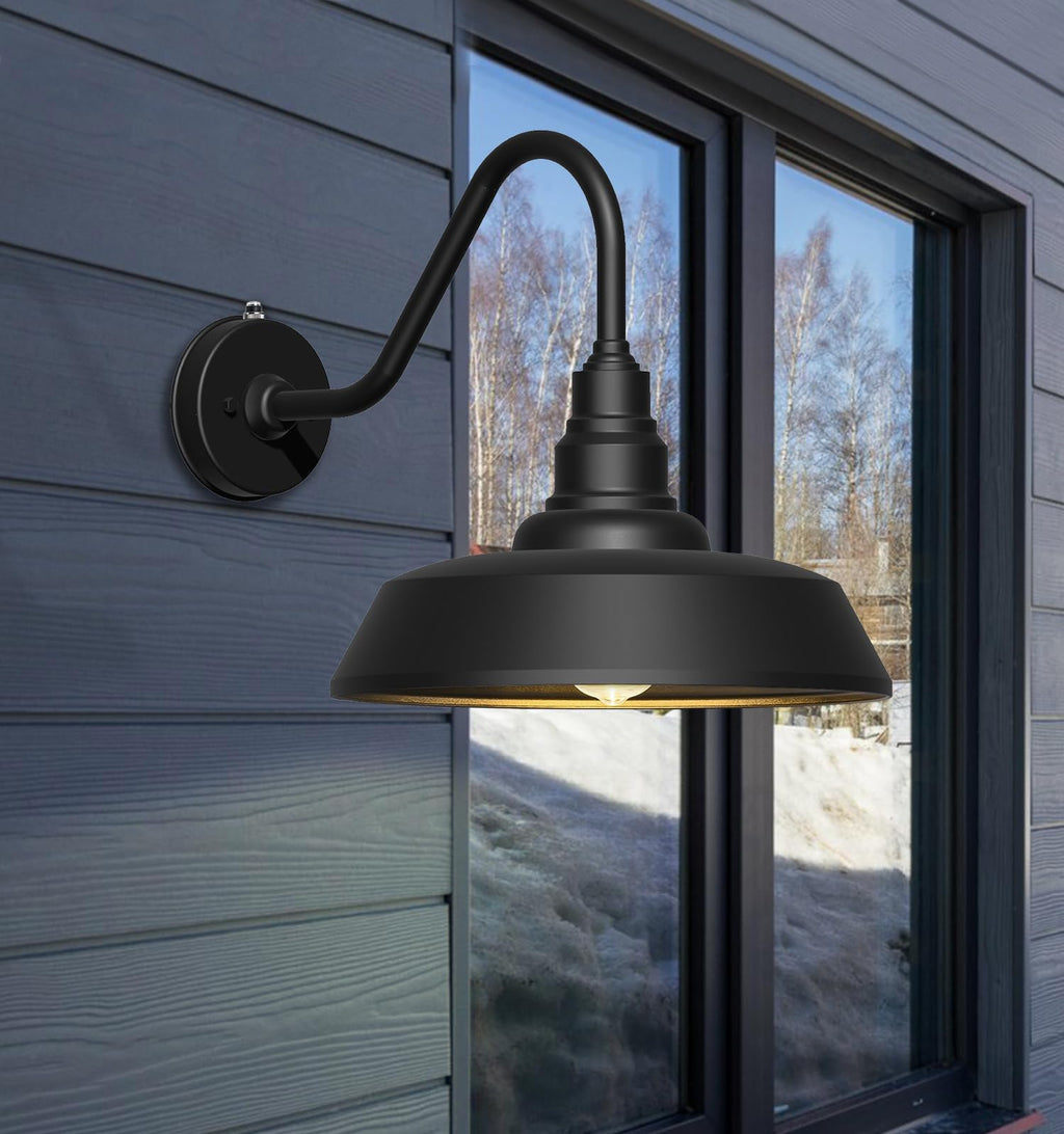 Franing 15 Inch Large Outdoor Gooseneck Barn Light, Dusk to Dawn Barn Lights 2-Pack, Exterior Classic Black Barn Light for Porch, Farmhouse, Garage, Gooseneck Lighting