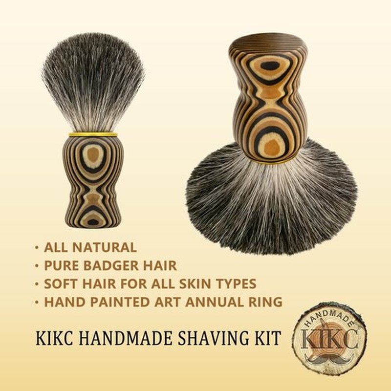 KIKC Pure Badger Shaving Brush - Handcrafted Soft Bristles with Art Annual Ring Wood Handle | Perfect Gift for Bearded Men
