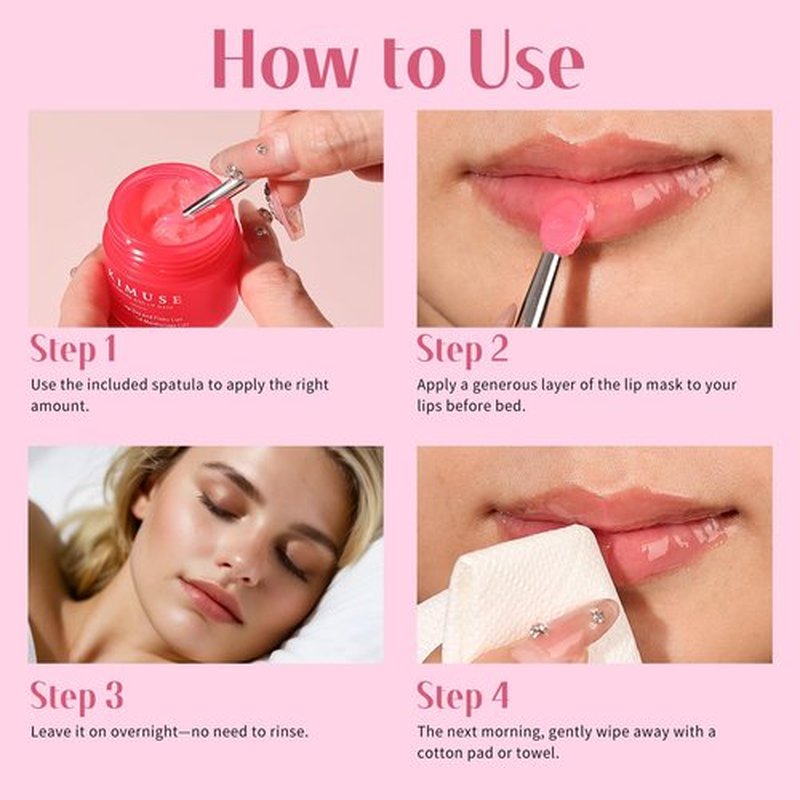KIMUSE Lip Mask Set, Lip Sleeping Mask, Overnight Lip Treatment for Dry Lip, Flaky, Moisturizing, Vitamin C, Shea Butter & Antioxidants