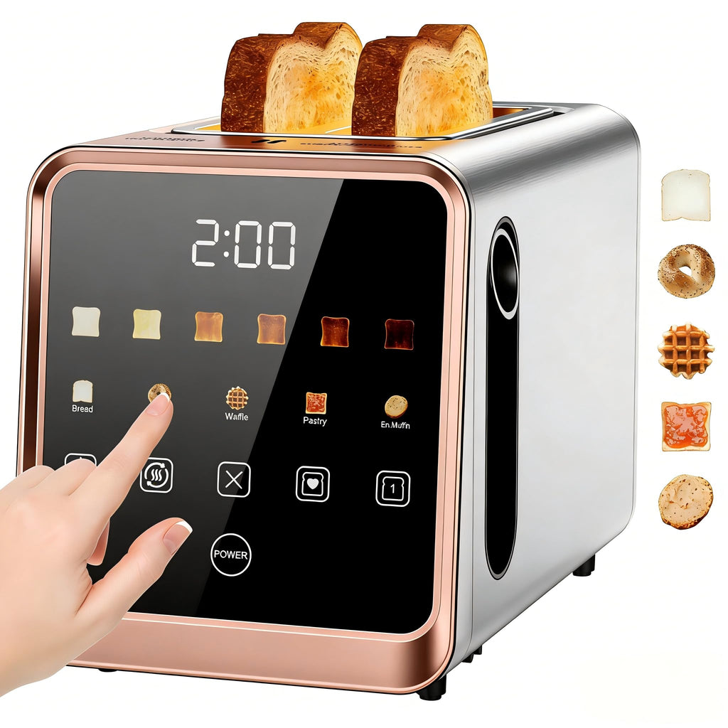 Touch Screen Toaster 2 Slice, Smart Digital with 1-Touch Memory, 1.5" Wide Slot for Bagels, 5 Bread Types & 6 Shade Settings, 900W, Defrost & Reheat