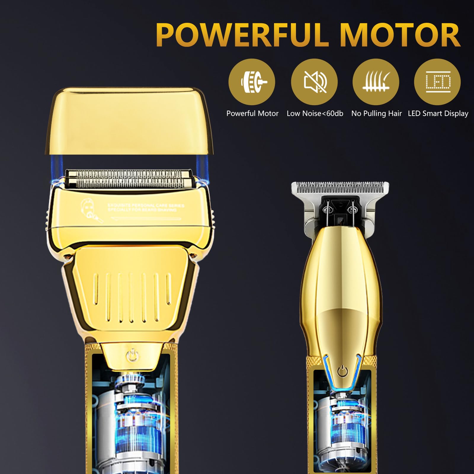 Bomxin Hair Clippers for Men Professional，Clippers and T-Blade Trimmers Set，Electric Razor Shavers Hair Trimmer Kit，Hair Cutting Machine，LCD Display,Best Presents(Gold)