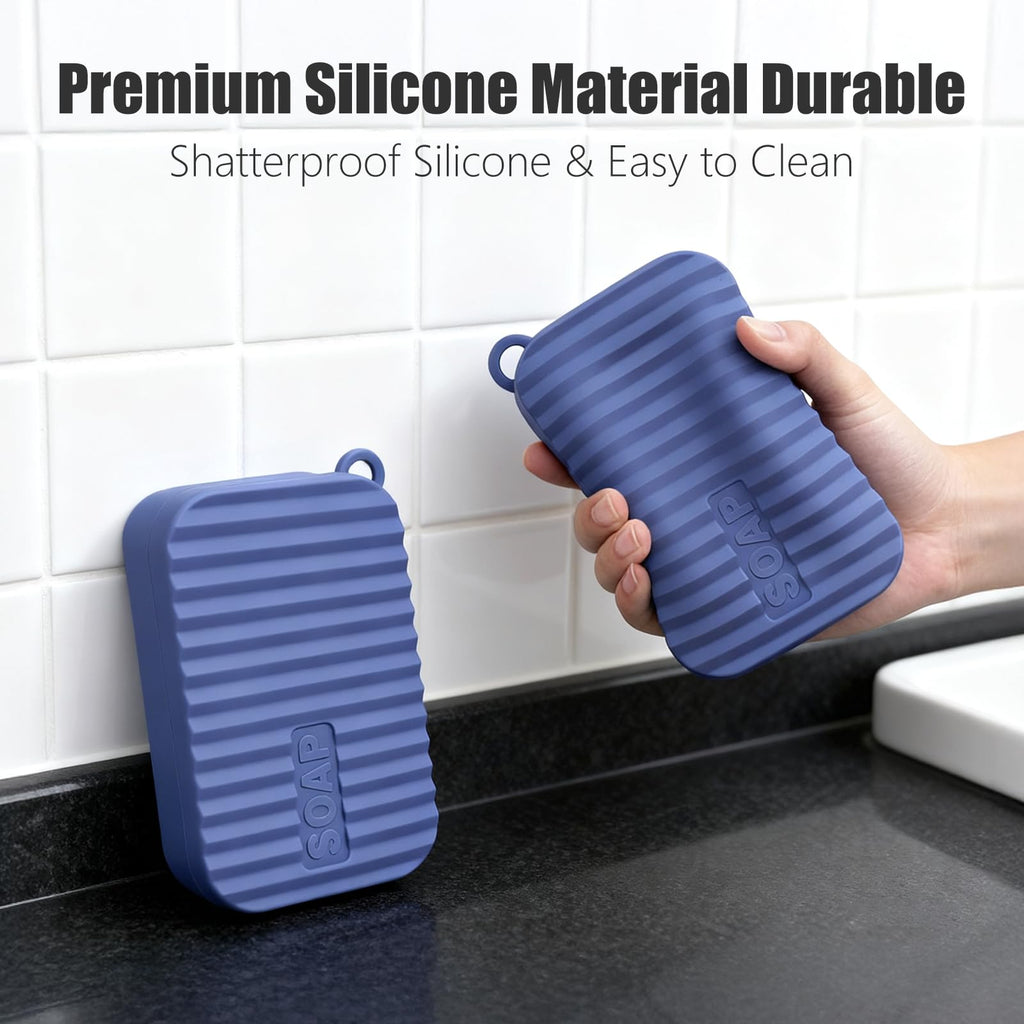 AIDIMMING Extra Large Silicone Travel Soap Case, Leak Proof Bar Soap Holder & Container for Extended Trips, Camping & Gym,Truck Drivers, Fits 10oz Duke Cannon, Shampoo & Conditioner Bars (Deep Blue)
