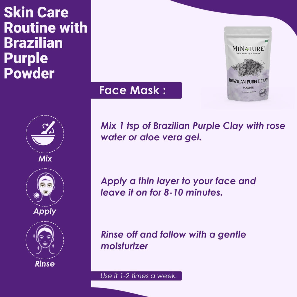 Brazilian Purple Clay Powder by mi nature | For Detoxifying Skin | Natural Herbal Skin Care |Facial Cleansing mask | Use to make Masks, Creams, Scrubs, Bath Bombs, Body Wash and Soaps | 100g (3.5Oz)