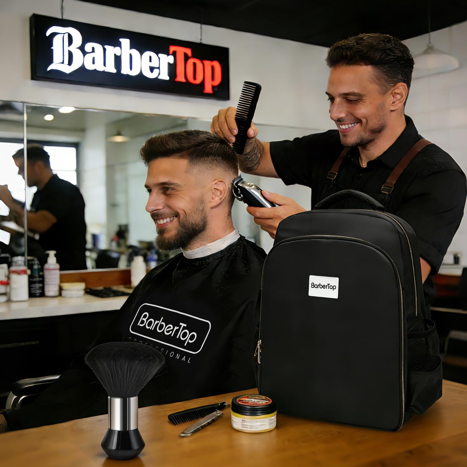 Barber Backpack for Men Women, Professional Barber Bag Case Organizer for Clippers and Supplies, Portable Cosmetology Hairstylist Travel Backpack with Barber Accessories Cape and Brush (Black)