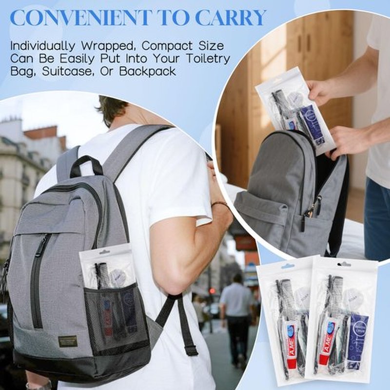 Disposable Toiletry Kits, 6 In 1 Bulk Travel Size Hygiene Care Packages,Essential Men Women Individually Wrapped Personal Toiletries Set for Hotel, Charity/Guests/Shelter/Homeless (5 Pack)
