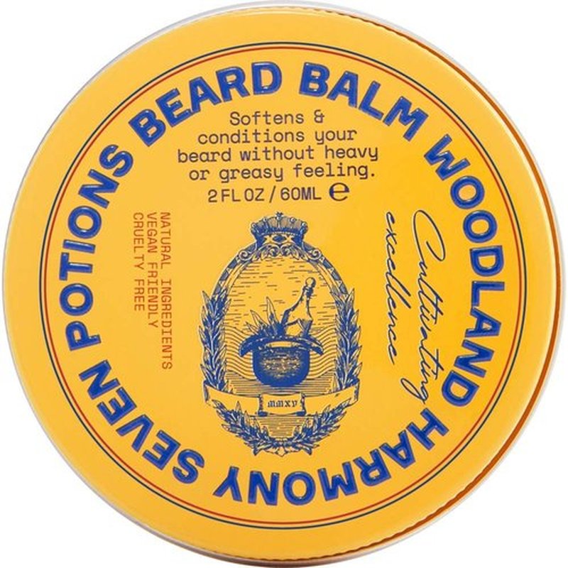 Seven Potions Beard Balm - 100% Natural Softener with Jojoba Oil for Nourished, Shiny Beards | 2 oz. Woodland Harmony