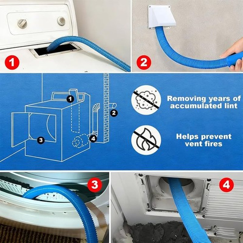 Skiennix Dryer Vent Cleaning Kit - Universal Lint Vacuum Attachment with Long Hose & Brush | Quick Lint Removal