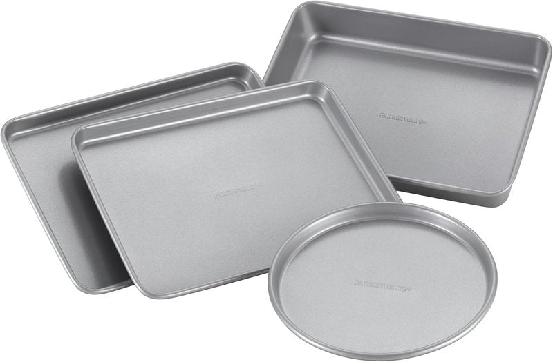 Farberware Nonstick Toaster Oven Pan Set - 4-Piece Baking Set in Gray for Effortless Cooking