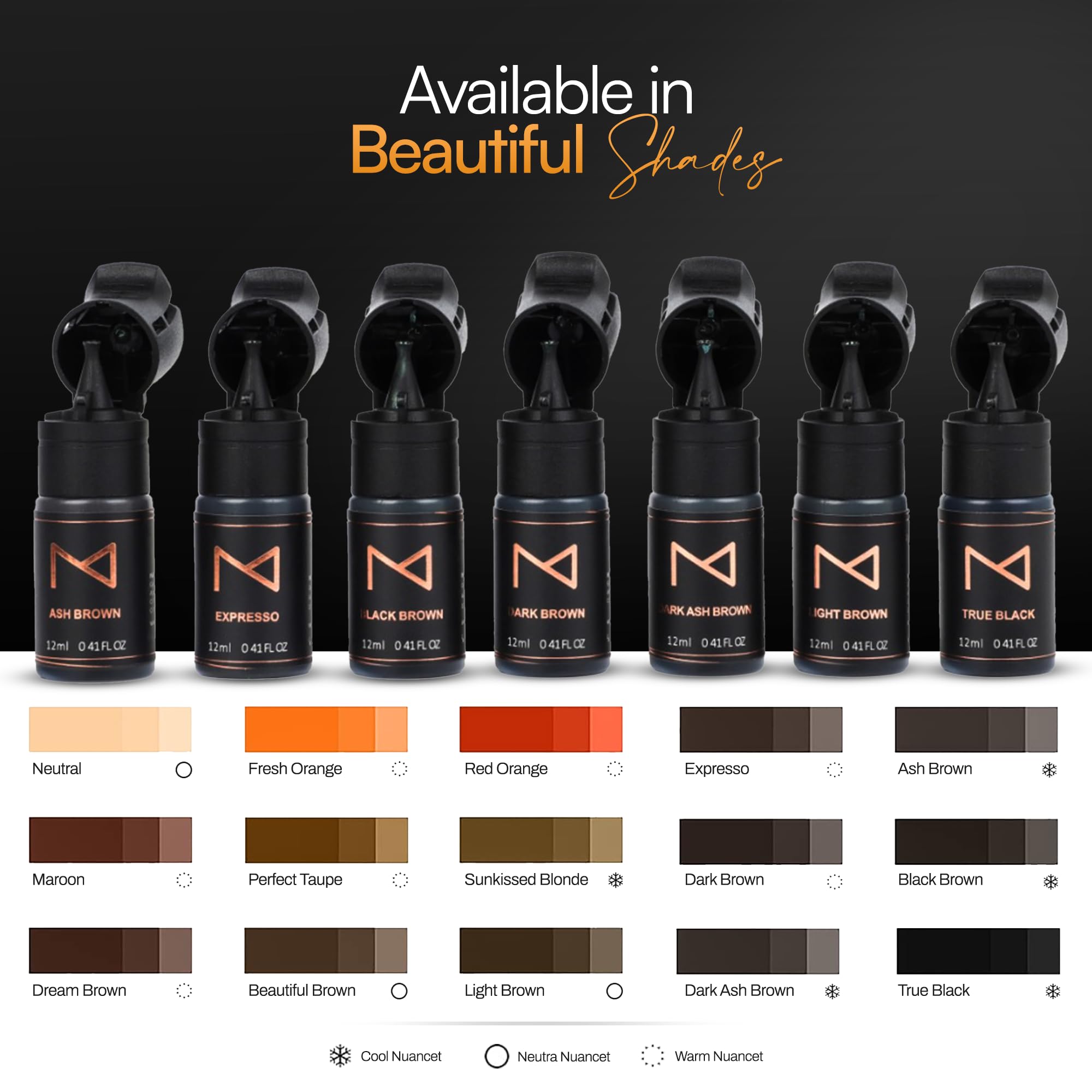 M Cosmetic LIQUID Pigment For Eyebrow Powder Brows, Nano Brow, Shading Permanent Makeup, Microblading - Machine Use - No Mixing - For Professionals Only -12ml (Light Brown)