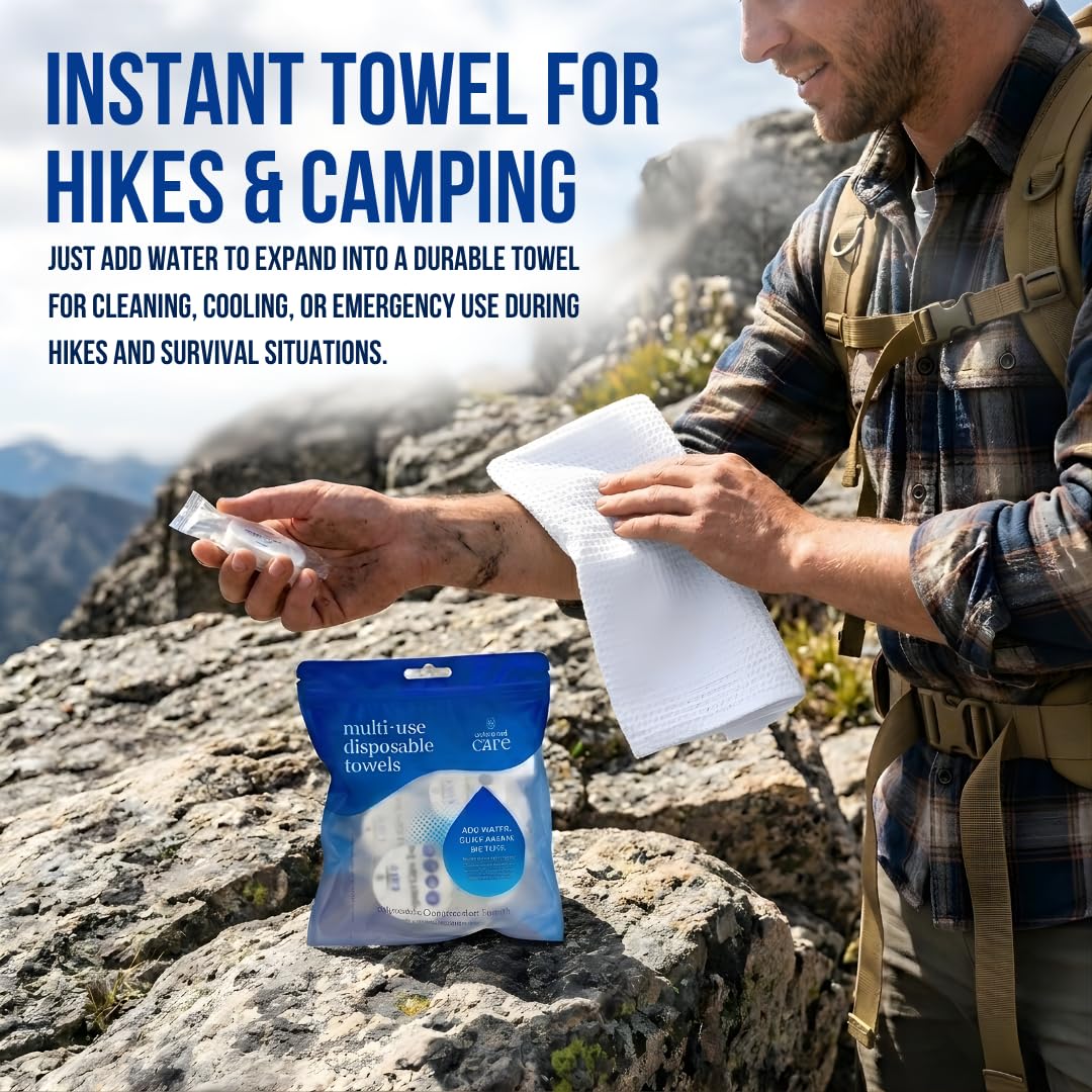 Compressed Towels 12 Pack - 100% Cotton Disposable Face Towels - Expandable Travel Towel Tablets - Disposable Towels for Camping, Hiking, Travel, Home & Personal Hygiene - Chemical-Free Hand Towels
