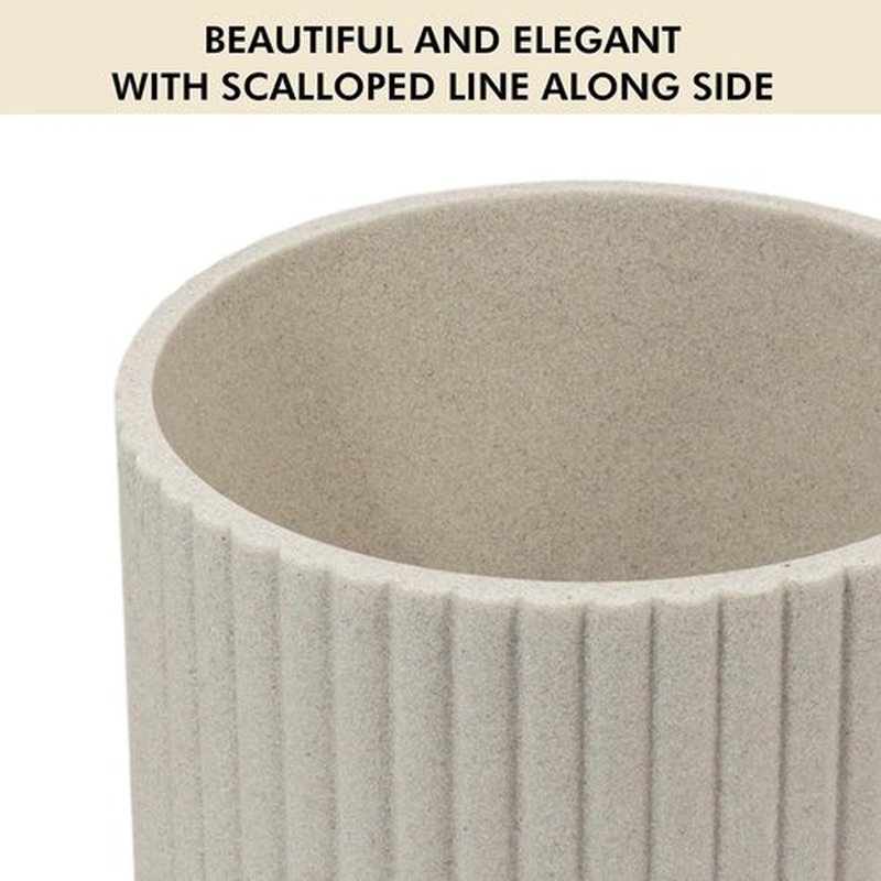 Beige Luxury Stone Trash Can by [Brand Name] - Modern Resin Wastebasket for Bathrooms & Offices