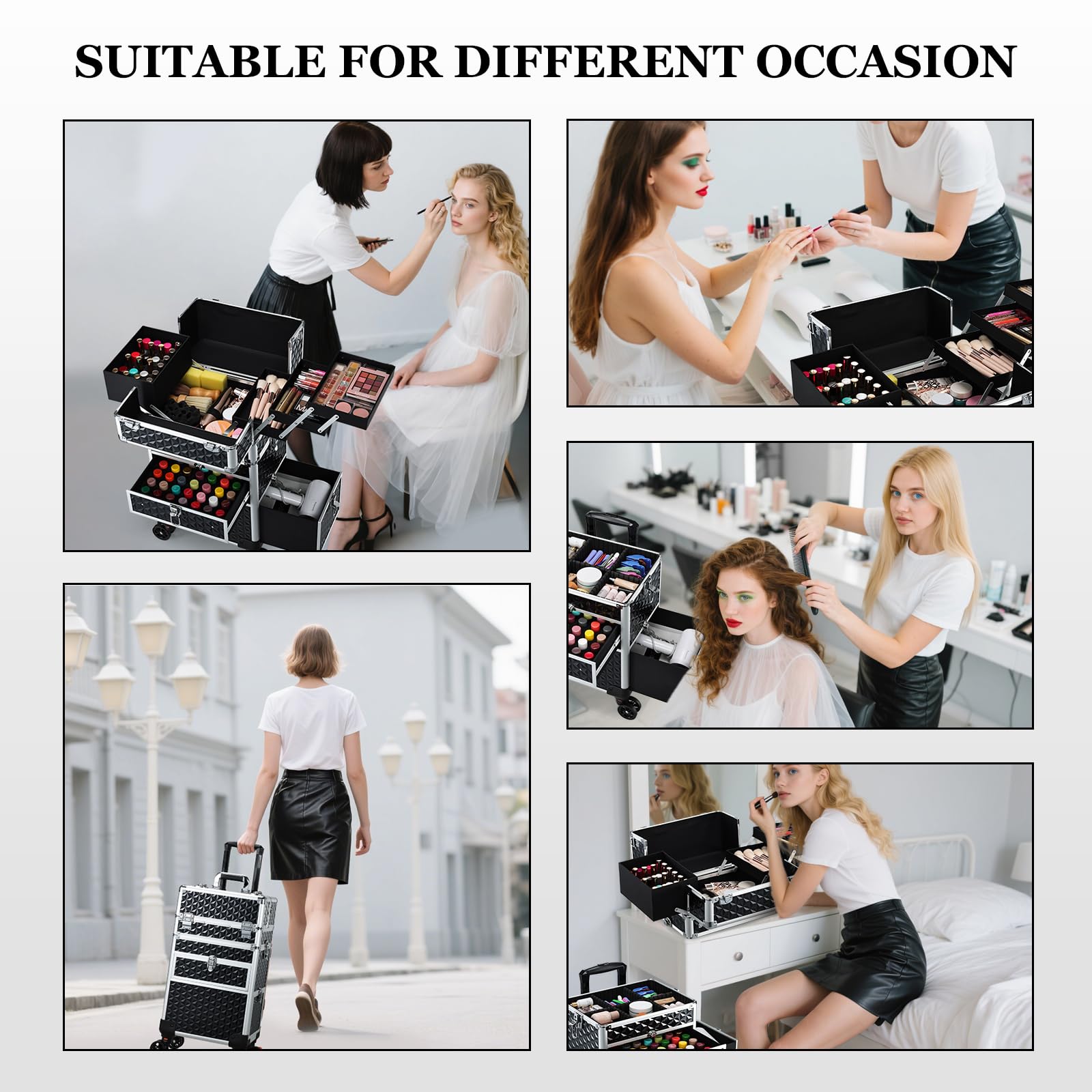 Joligrace Rolling Makeup Case with Drawers - Tattoo Storage Organizer Travel Cart for Nail Tech, Cosmetology, Barber Tools - Portable Suitcase on Wheels