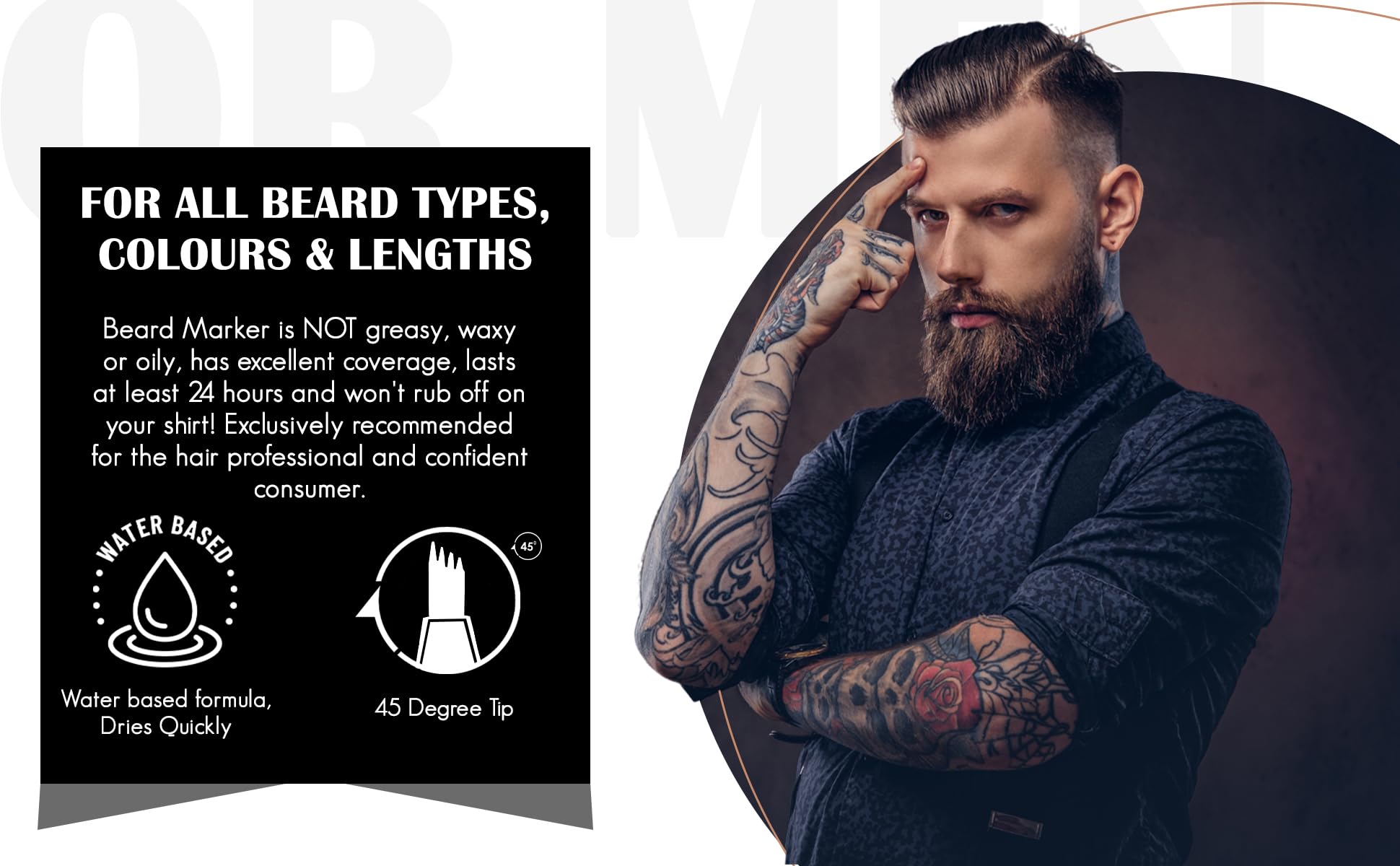 Beard Filler Pen by Beard Marker – ebony-elegance (Black) – Waterproof, Smudge-Proof Gray Beard Concealer, Quick-Dry, Professional Beard Touch-Up