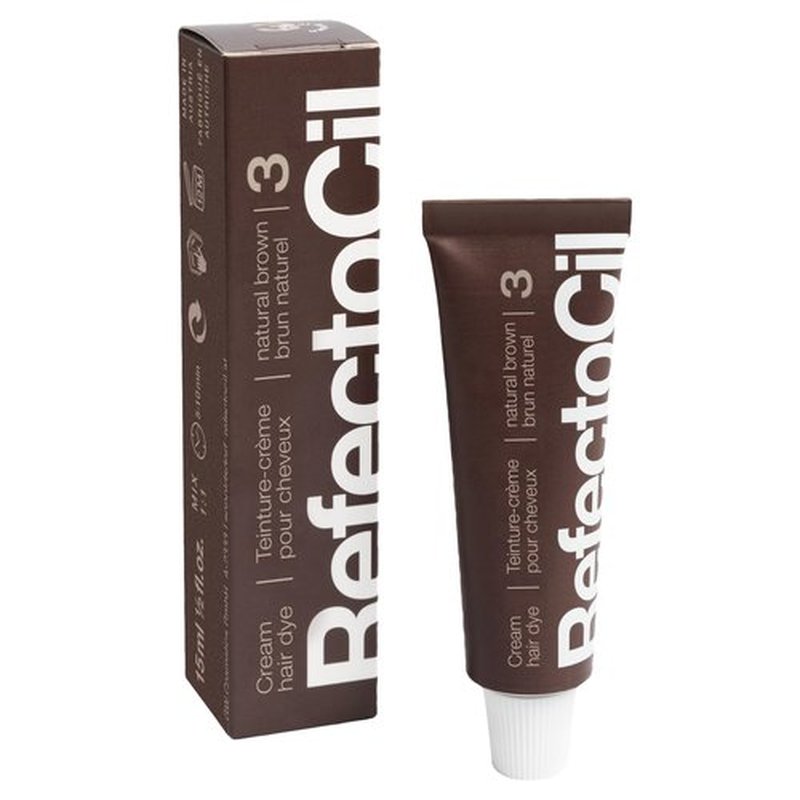 RefectoCil Natural Brown (#3) Hair Tinting Kit Includes Cream Hair Dye + Liquid Oxidant 3% + Mixing Brush & Mixing Dish