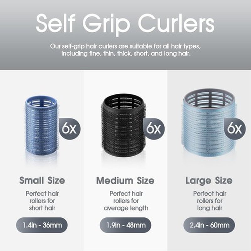 Skiennix Hair Rollers Set - 9 Pcs Heatless Curlers for All Hair Types | Self-Grip, Dark Blue
