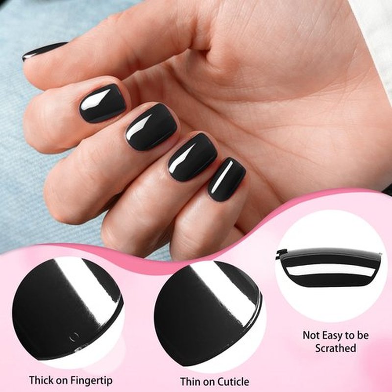 240pc Black Press on Nails Short Square Fake Nails with Glue Tabs, Short Nails Press on Nail Square Glue on Nail Black Acrylic Nail False Stick Nail Women Girls Artificial Fingernails Kit 12 Sizes
