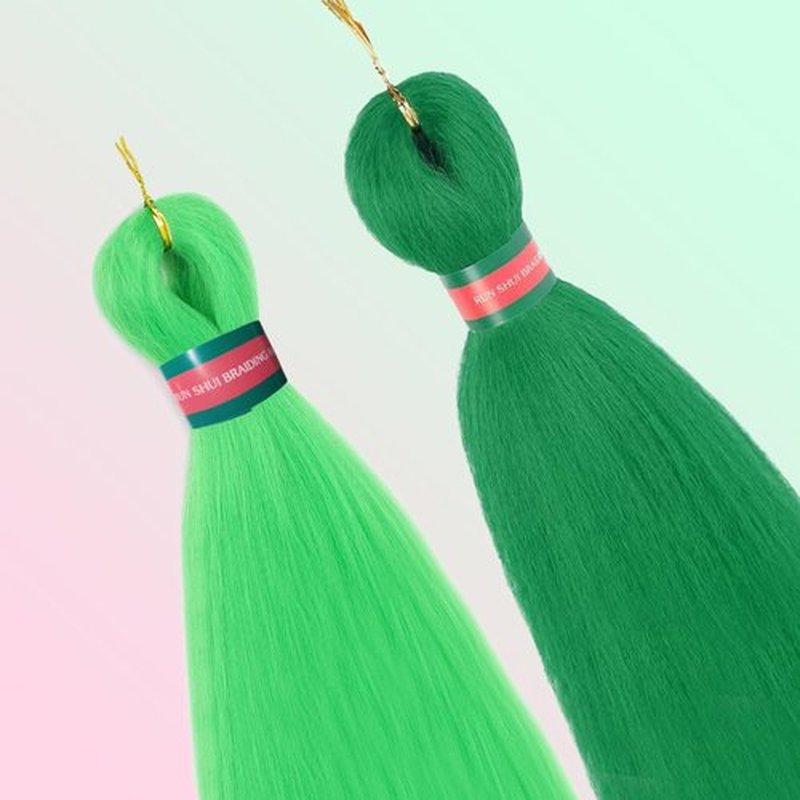 Green+Light Green Pre stretched Braiding Hair 2 Packs Pre feathered Braid Hair Extensions 30 Inches Hair Braids