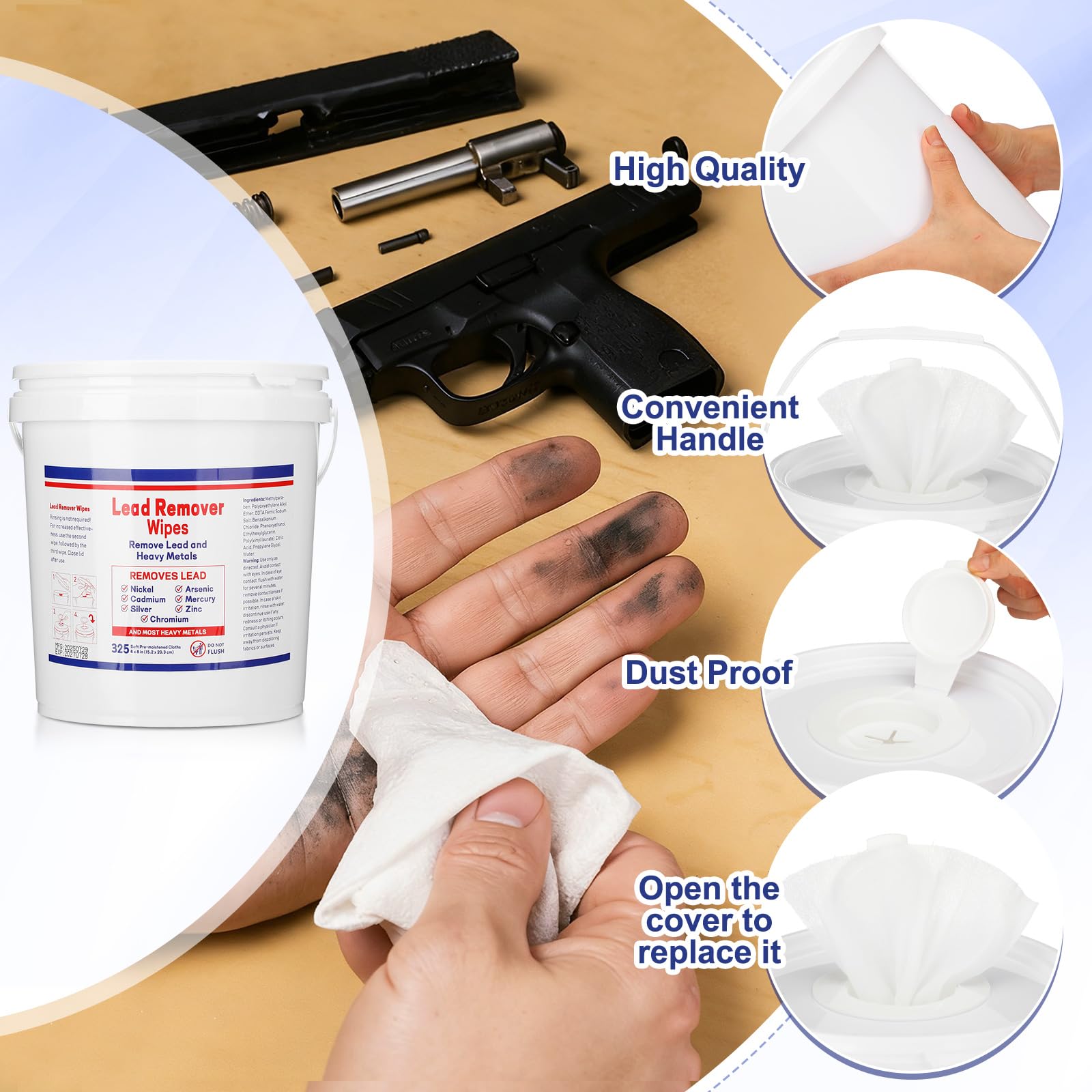 Dansib 325 Count Lead Removal Wipes for Shooting Disposable Hand & Surface Cleaning Wipes for Removing Lead, Dust, Oil & Grime