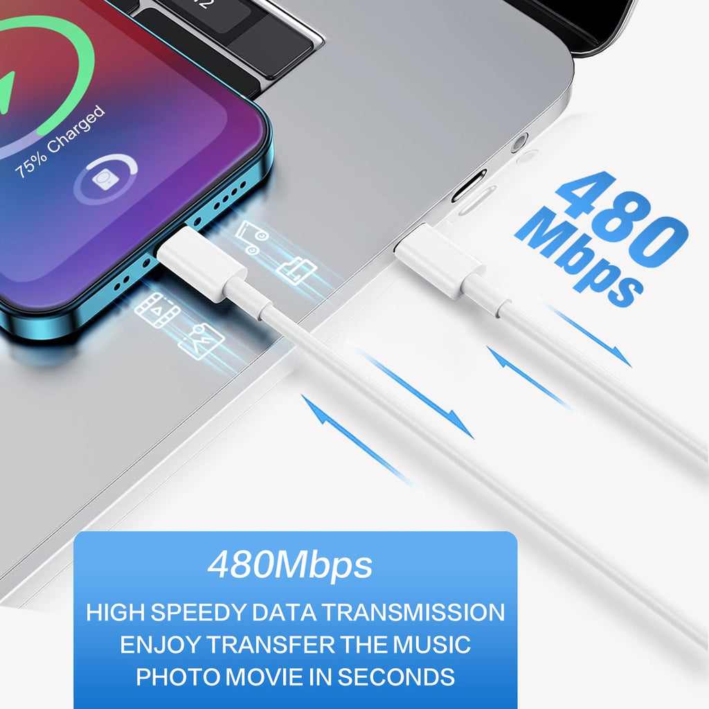 OMBROA Fast-Charging-Cord [MFi Certified],20W PD USB C Wall Charger and 2-Pack(6ft+10ft) Fast Charging Cable