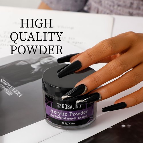 ROSALIND 4.23oz/120g Acrylic Powder Black Acrylic Nail Powder for Nail Acrylic Extension - Professional for Acrylic Nail Caving, Dry Naturally No Nail Lamp Needed