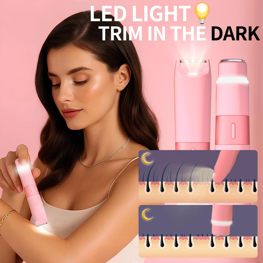 Bikini Trimmer for Women - 2 in 1 Electric Razors for Women Painless IPX7 Waterproof Rechargeable LED Dual Head Electric Shaver for Lady Bikini Underarm, Body, Leg, Face Hair Remove (Pink)