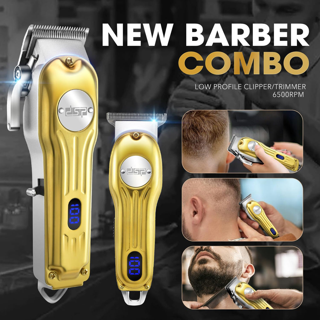DSP Beard Trimmer for Men, Cordless Hair Clipper Shavers, Facial Hair Trimmer for Beard & Mustache Trimming, Professional Haircut Kit for Men Rechargeable LED Display (Gold)