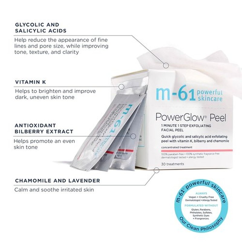 M-61 PowerGlow Peel - Exfoliating Facial Peel With Glycolic & Salicylic Acid | 10 Treatments, 1 Minute Each