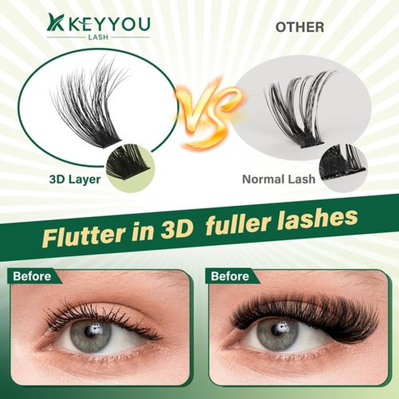 KEYYOU LASH 3D Effect lash Clusters Kit 80D100D 280pcs Eyelash Clusters Kit D Curl Individual Lashes Kit Wispy Lash Extensions Kit with Waterproof Lash Bond and Seal Tweezers (Lash Kit-8-16MIX)