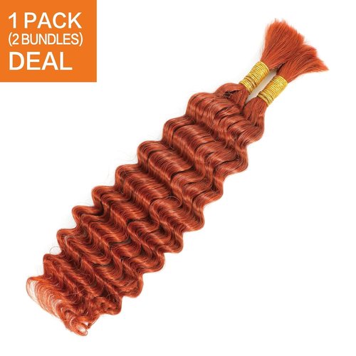 #350 Ginger Orange Orange Human Braiding Hair for Boho Braids Deep Wave Bulk Human Hair for Braiding 2 Bundles Total 100g 20 Inch No Weft Brazilian Virgin Hair