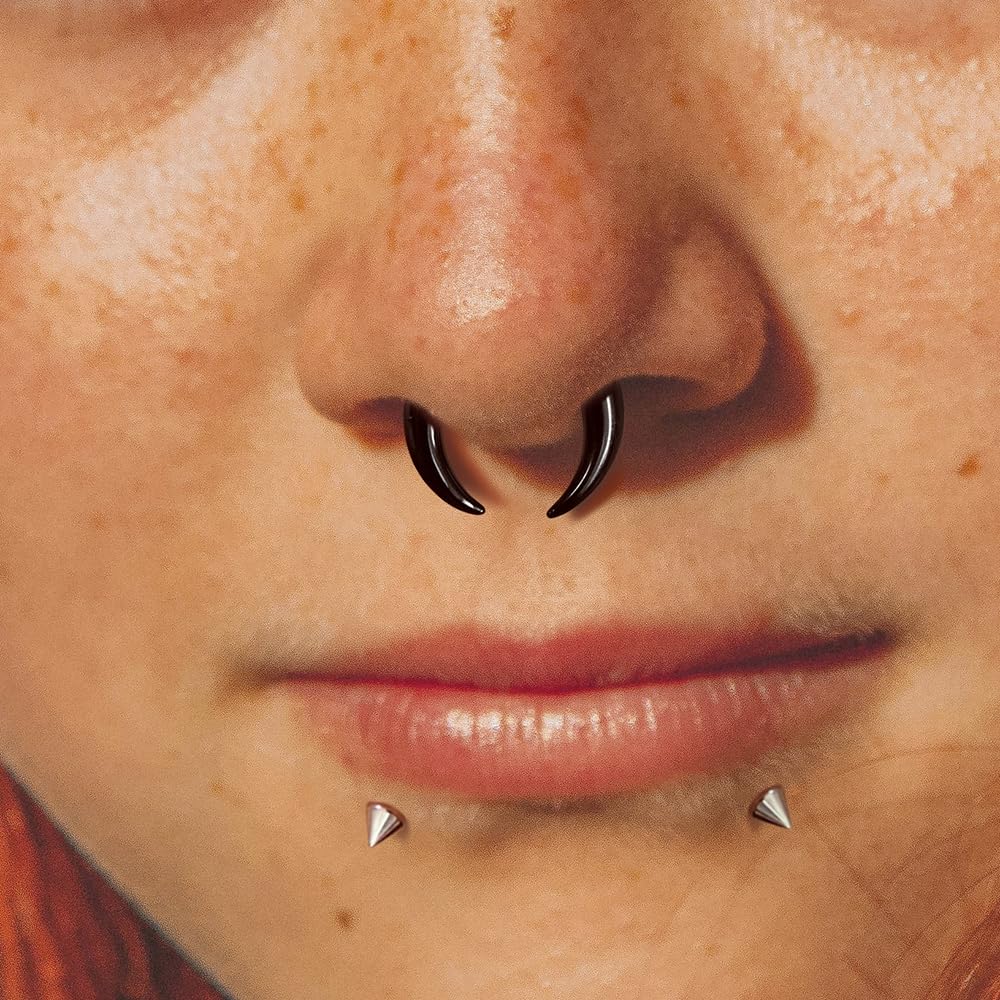 BOKABOO 7Pcs Glass C Shape Septum Stretching Kit Set - 14G to 2G, Buffalo Septum Retainers Rings, Pincher Tapers with O-Rings for Nose & Ear Piercing Jewelry (Black Color)