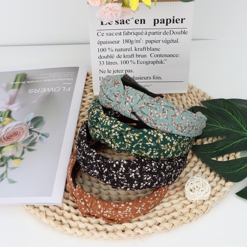 Amariver 4 Pcs Knotted Headbands for Women Floral Headband Boho Hair Band Black Green Blue Ginger Fashion Head Band Elastic Trendy Headbands Stylish Hair Accessories for Women Girls