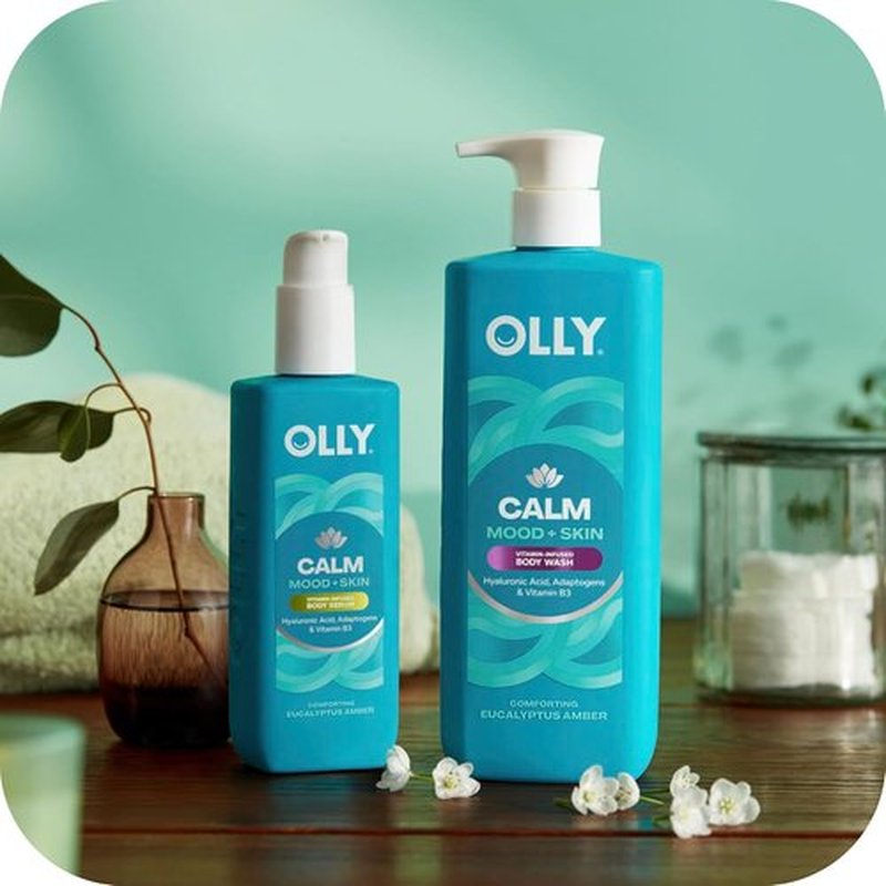 OLLY Calm Body Wash - Nourishing Cleanser with Hyaluronic Acid & Adaptogens | Eucalyptus Amber, 17oz