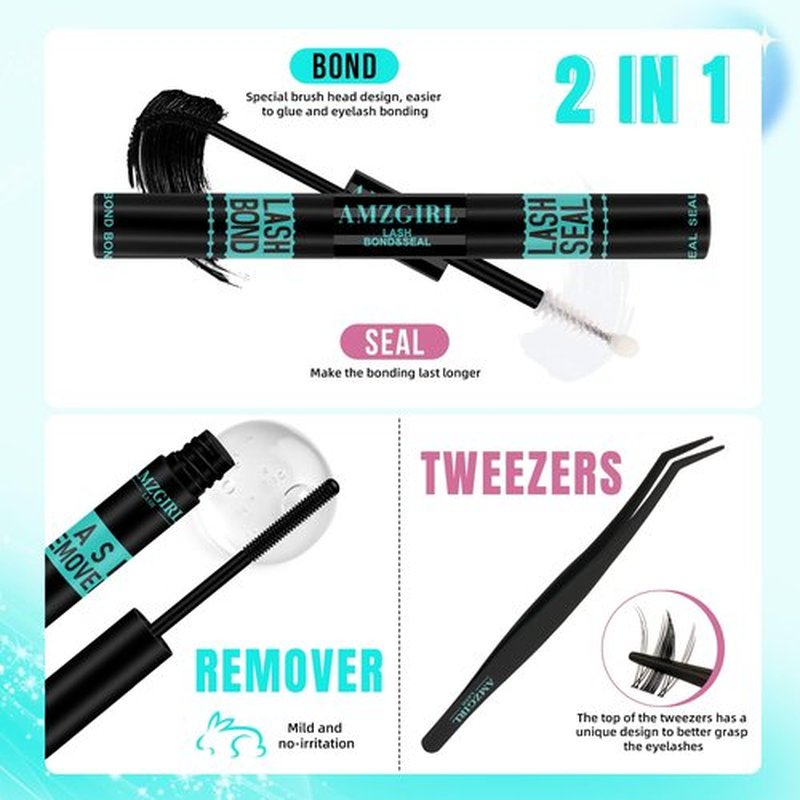 Manga Lash Clusters Kit 144PCS Fairy Eyelash Extension Kit with Lash Bond and Seal, Fake Eyelashes Clusters with Invisible Lash Band, Lash Glue Remover and Lash Applicators (8-16mm Kit,Black Bond)