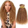 Color 27 Bundles Human Hair Honey Blonde Kinky Curly Bundles 18 20 22 Inch Brazilian Unprocessed Virgin Hair Extensions