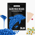 3LB Hard Wax Beads for Hair Removal, Blue Professional Stripless Wax for Coarse Hair, Bikini Brazilian Body Face, Sensitive Skin, Chamomile Scented, Salon & Home Waxing Refill with 5 Sticks