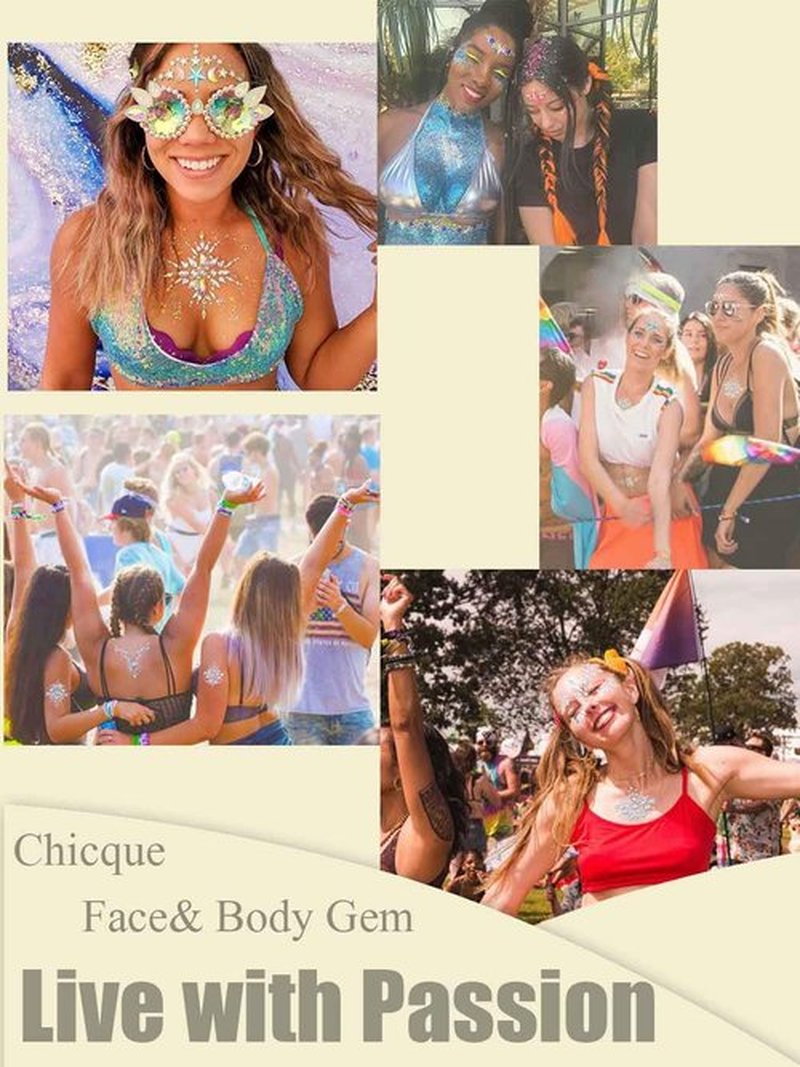 Blindery Rhinestone Face Jewels Rave Festival Gem Mermaid Chest Gem Crystal Eyes Stickers for Women and Girls 2PCS