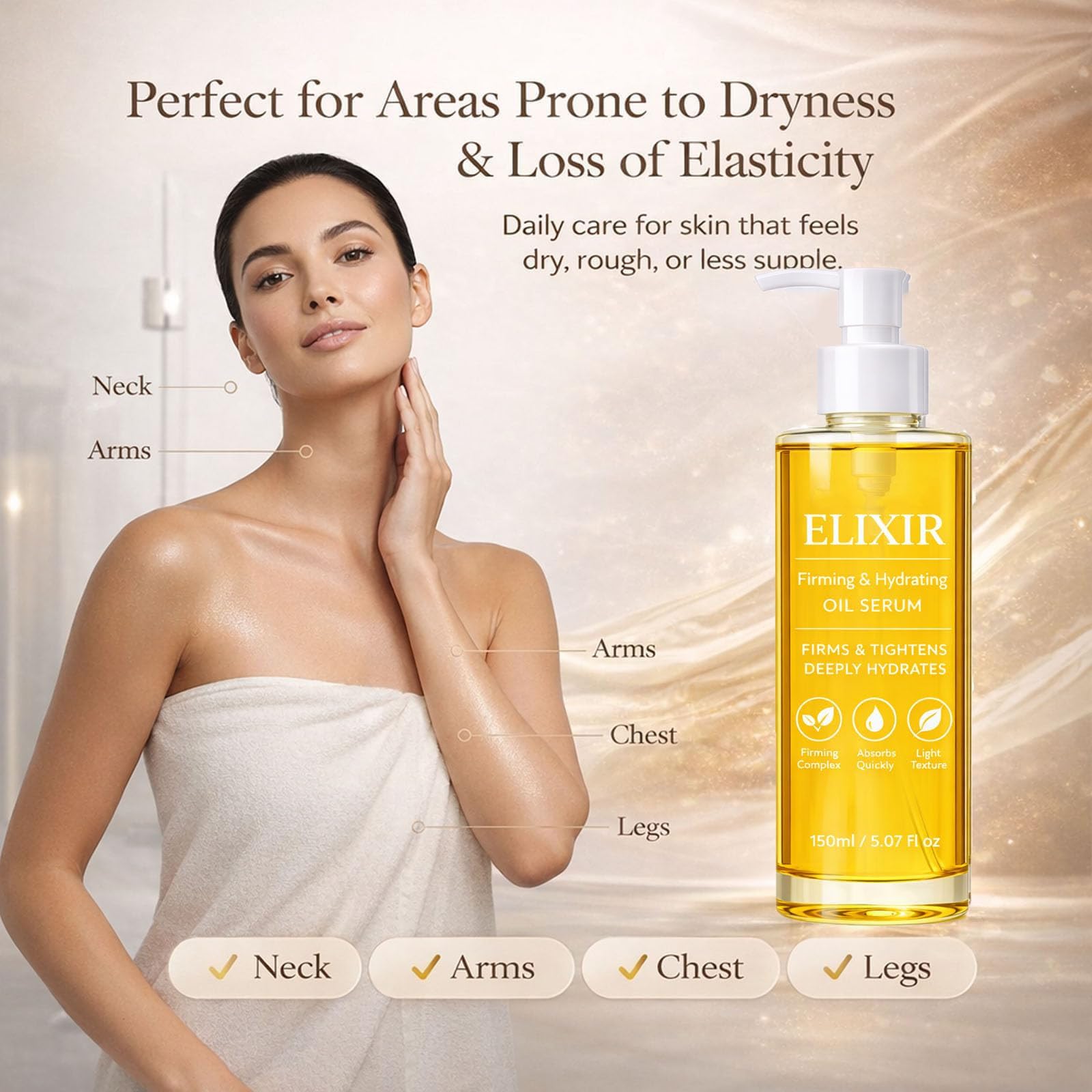 Jfsyb Aceite Corporal Original - Body Oil Lightweight Hydrating & Firming Body Oil with Sweet Almond, Argan, Shea & Cocoa Butter, Vitamin E, Non-Greasy – For Dry & Dull Skin – 150ml
