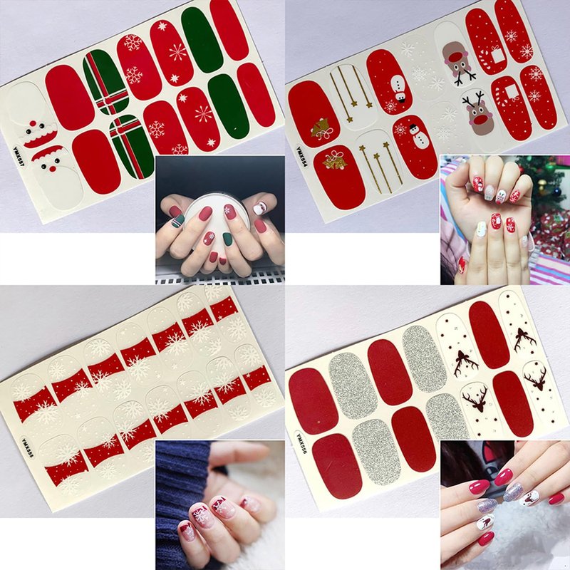 WOKOTO 20 Sheets Self-Adhesive Nail Polish Stickers Decal Tips with 1Pc Nail File Nail Strips Christmas Halloween Manicure Design for Women