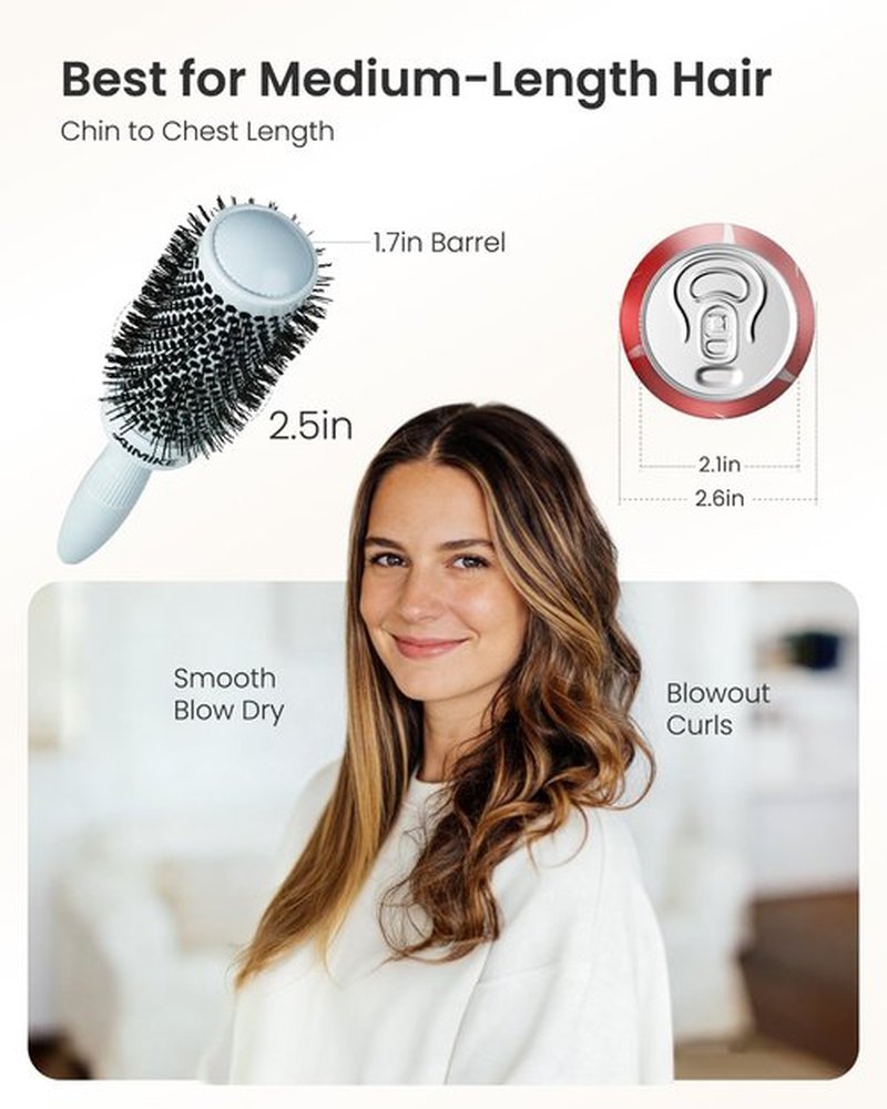 AIMIKE NaturaVol Round Brush for Blow Out,Nano Thermal Ceramic-Coated Round Hair Brush for Fine Hair,Fast Blow Dry for Smooth Salon-Style Finish at Home,Adds Volume,Teal (1.7"Barrel,2.5"with Bristles)