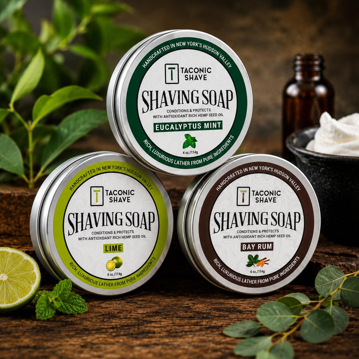 Taconic Shave Eucalyptus Mint Scent Shaving Soap – Invigorating Eucalyptus Menthol Aroma – Barbershop Quality Puck with Natural Oils – Cooling Lather – Made in USA