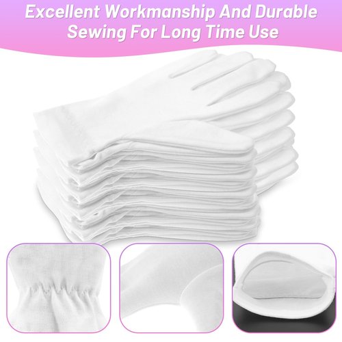Selizo 12 Pairs 100% White Cotton Gloves for Eczema, Moisturizing Gloves for Dry Hands Overnight Women, Moisture Sleeping Spa Lotion Hand Cream Gloves for Eczema Dry Cracked Hands Sensitive Skin