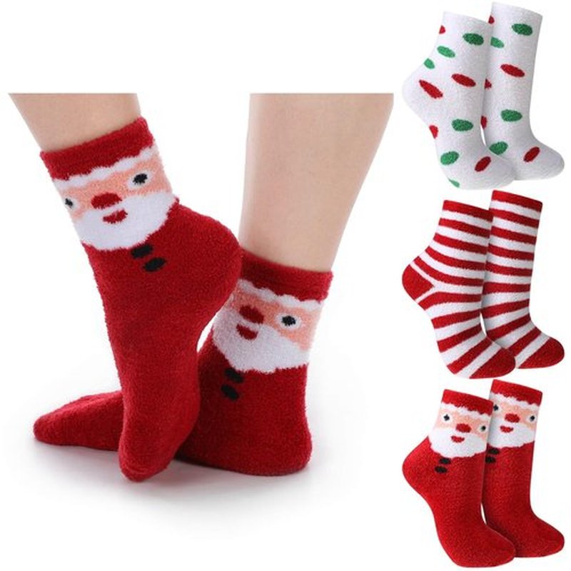 Suhine 3 Pair Christmas Aloe Infused Ultra Moisturizing Socks Colorful Patterns Fuzzy Christmas Socks Aloe Vera Socks for Spa (Vivid)