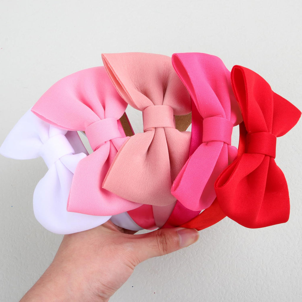 WJYX BOWS 10pcs Satin Fabric 5 inch Bow Headband Wide Hairband Simple and Plain Hair Hoop Hair Accessories for Women Girls
