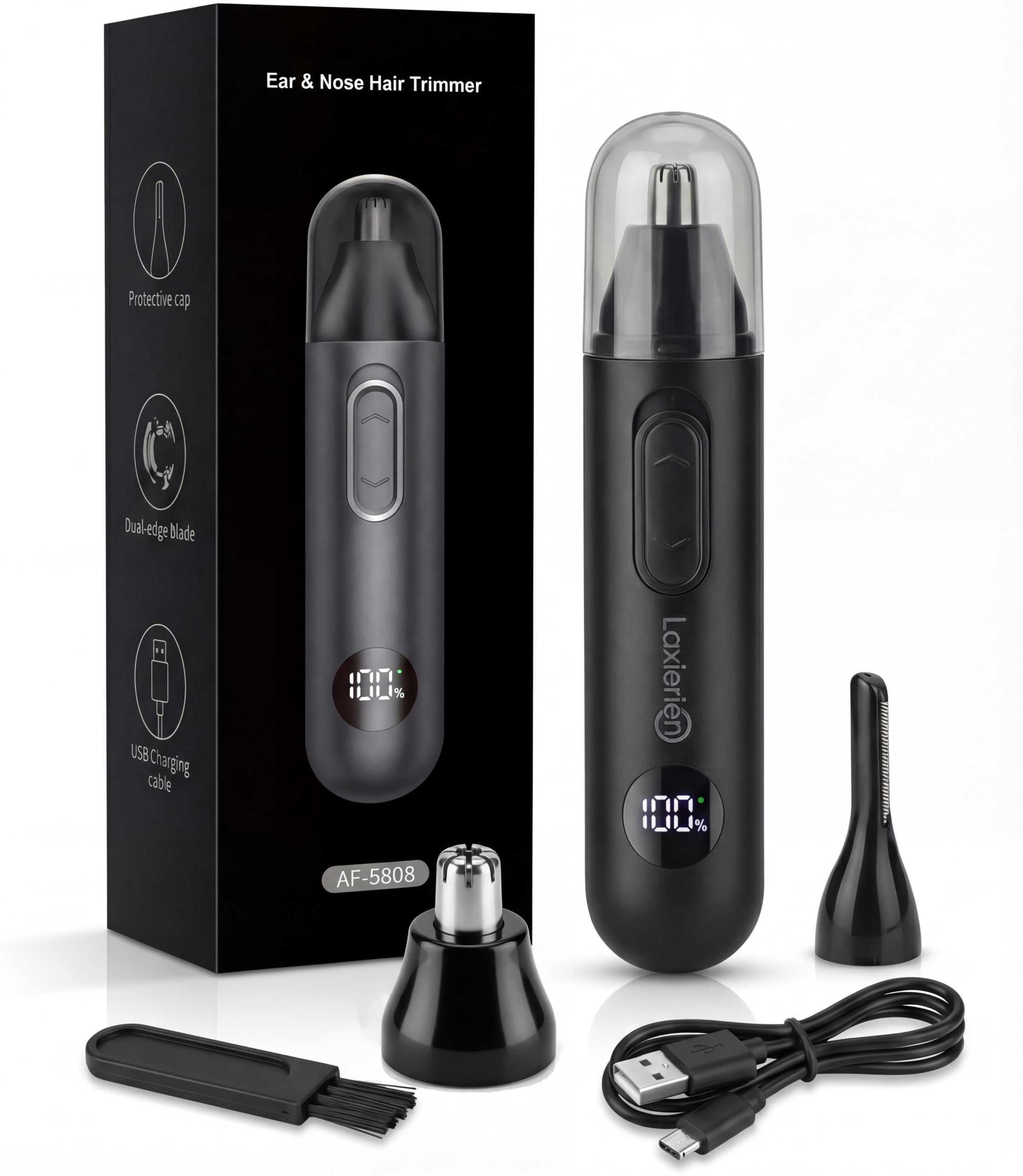 Lyncinque Nose Hair Trimmer for Men & Women - Waterproof USB Rechargeable Ear & Nose Trimmer, 360° Rotary Painless Facial Hair Trimmer with LED Monitor, Eyebrow & Beard Trimmer, Easy Clean, Quiet