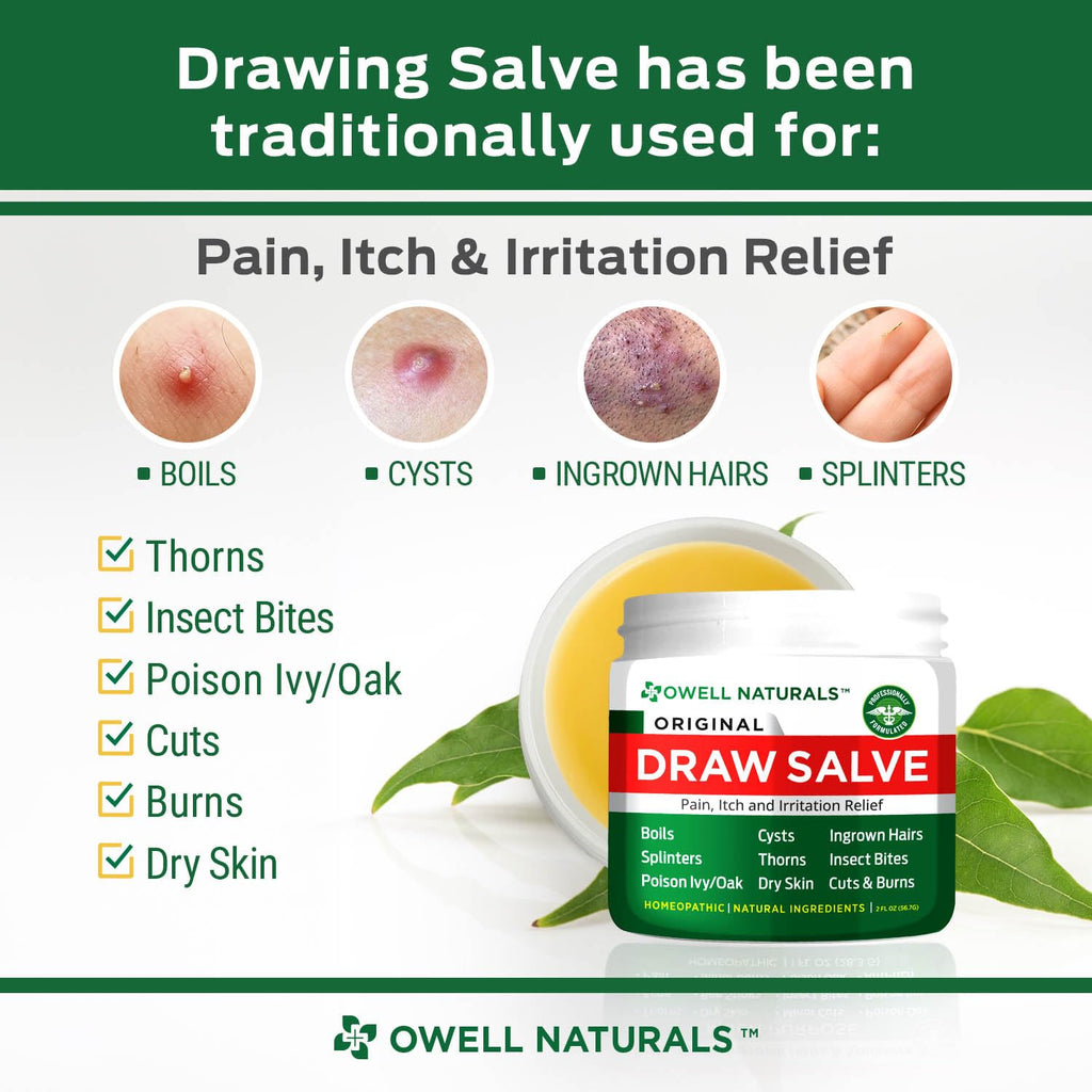 OWELL NATURALS Drawing Salve Ointment for Boil & Cyst Removal, Deep Ingrown Hair, Splinter Remover, Bug Spider Bites, Bee Sting, Mosquito Itching, Poison Ivy, 2 fl Oz (Pack of 2)