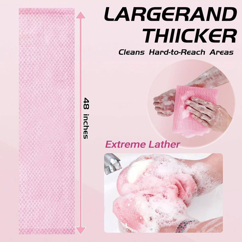 Blissal Exfoliating Shower Towel, 2-in-1 Exfoliating Towel, Premium Scrub Wash Cloth for Body Face, Blissal exfoliating Towels-Body Scrubber with 2 Sides for All Skin Types (Black+Pink)