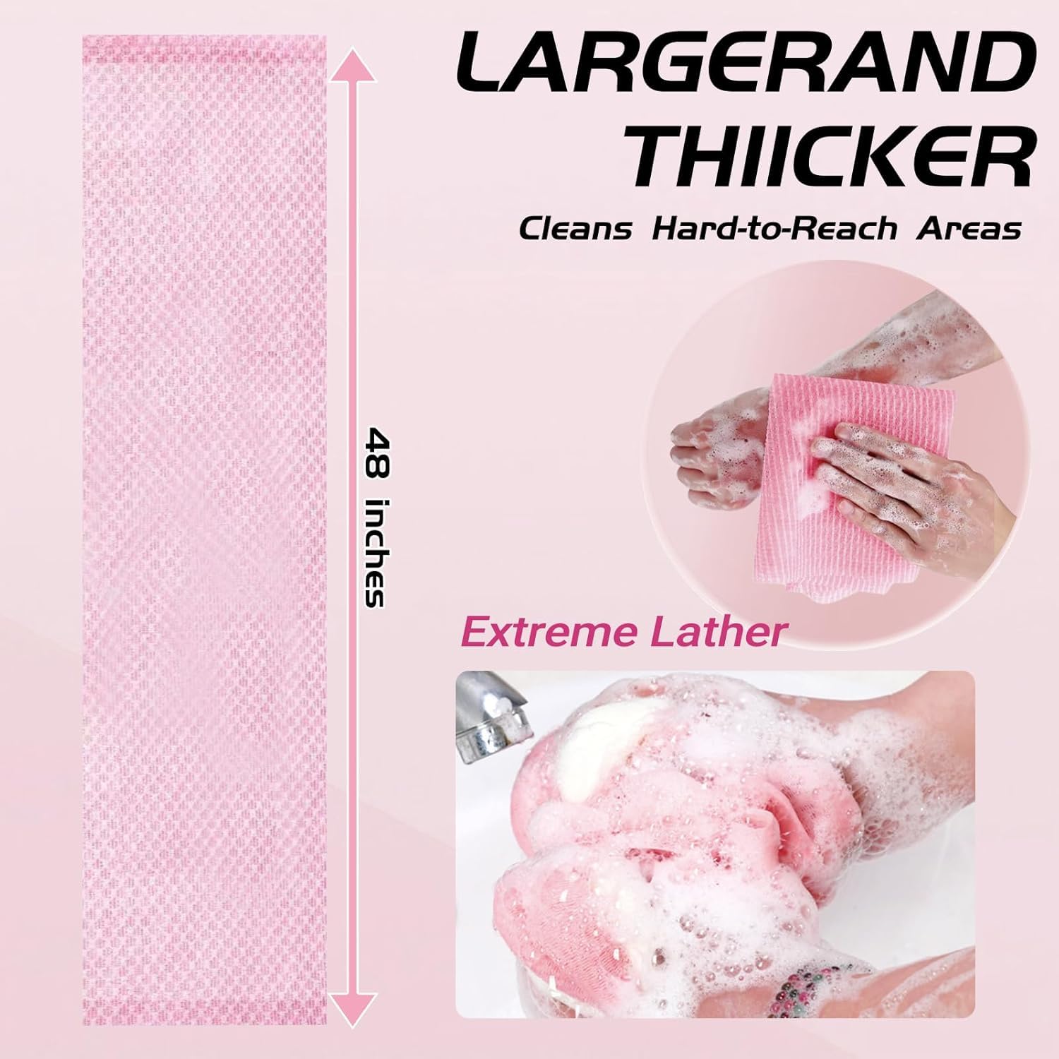 Blissal Exfoliating Shower Towel, 2-in-1 Exfoliating Towel, Premium Scrub Wash Cloth for Body Face, Blissal exfoliating Towels-Body Scrubber with 2 Sides for All Skin Types (Black+Pink)