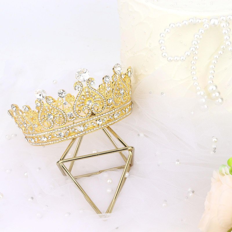 YARIEW Small Gold Crystal Crown Flower Bouquets Accessories Rhinestones Wedding Cake Topper Birthday Crown Cake Decorations