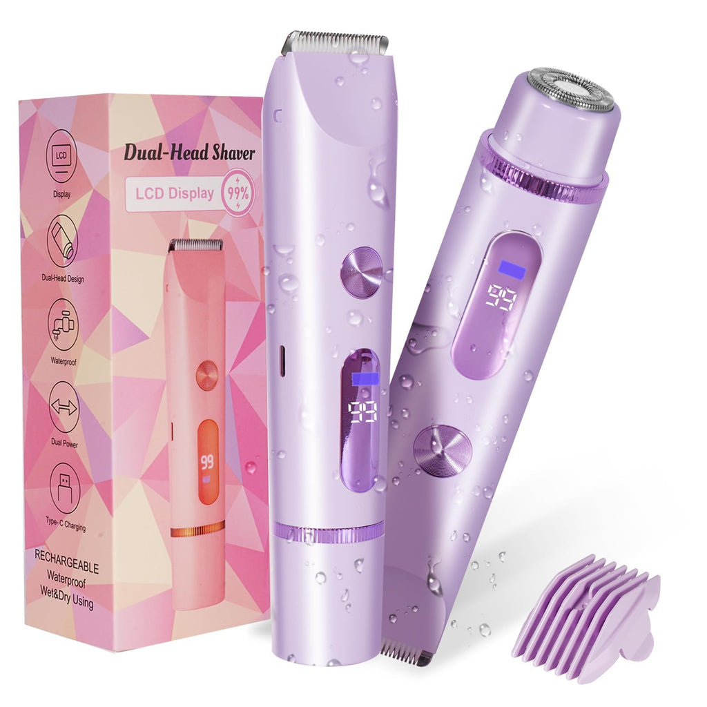 Bikini Trimmer for Women 2in1 High Power Epilators Hair Removal Waterproof Electric Razors Women's Electric Razor Pubic Hair Trimmer Shaver for Women for Ladies Pubic，Face， Underarms，Legs(Purple)